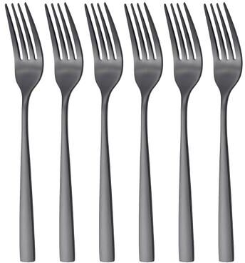 Elama 6 Piece Mirror Polished Stainless Steel Dinner Fork Set in Black