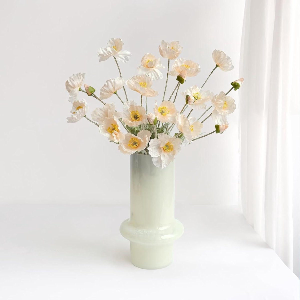 Nep Papaver Bloemen Kunstklaprozen Boeket Champagne - 59 cm