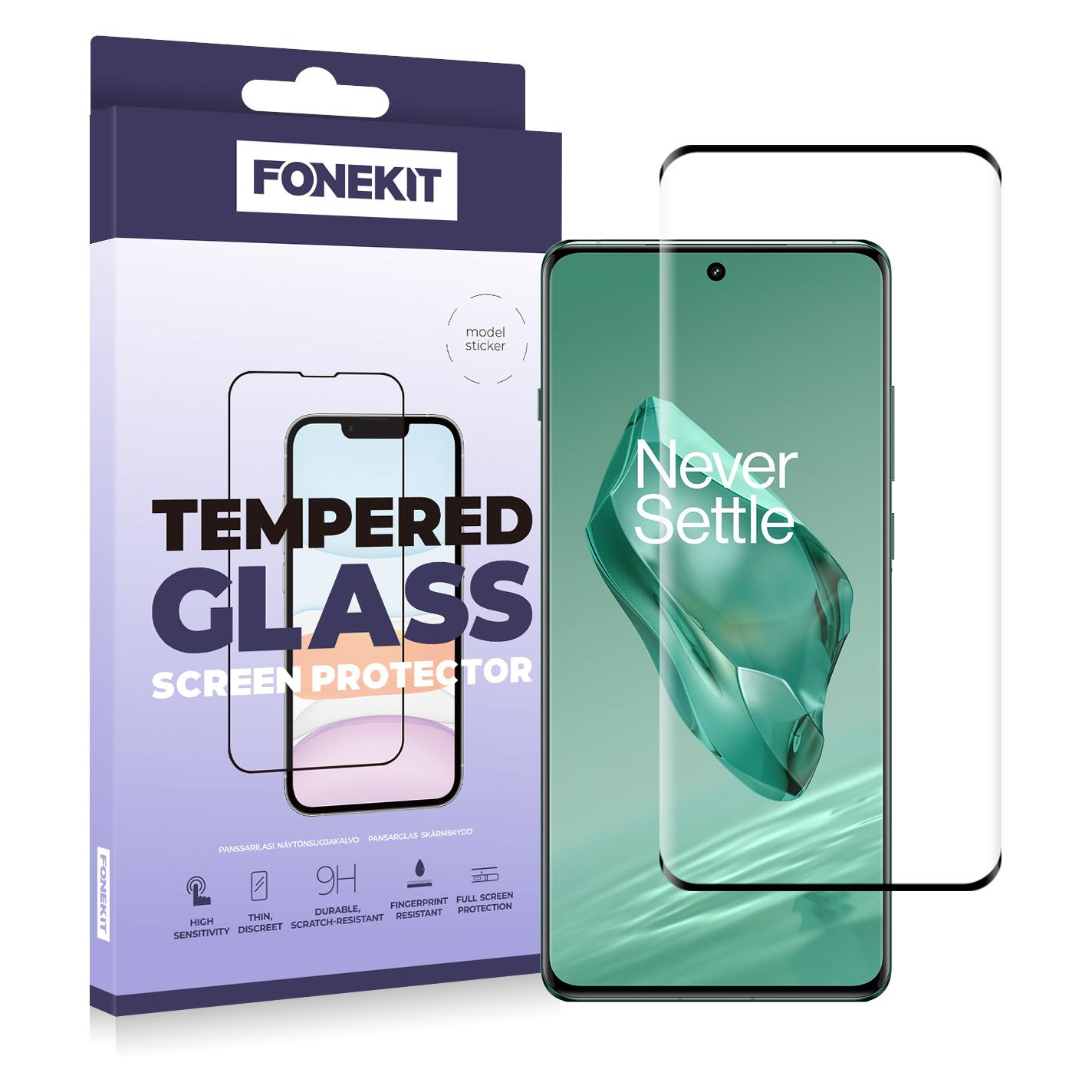 FoneKit Full Cover -panssarilasi, OnePlus 12, musta (OnePlus 12) (OnePlus 12 // 3D full cover)