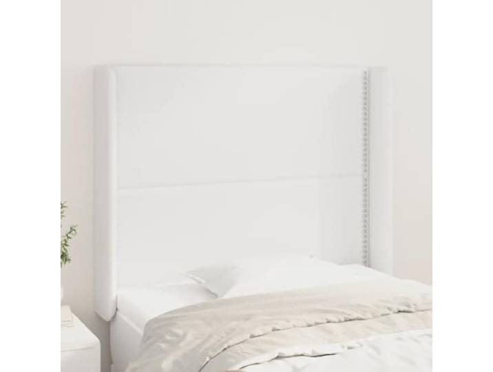 KTHLBRH Kopfteil aus weißem Kunstleder, klassisch, elegantes Design, höhenverstellbar, Beine aus massivem Lärchenholz, stabile Rückenunterstützung