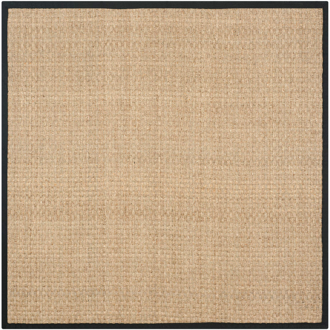 Highland Dunes Delapena Natural Fiber Seagrass Rug Natural/Black Square 183 cm