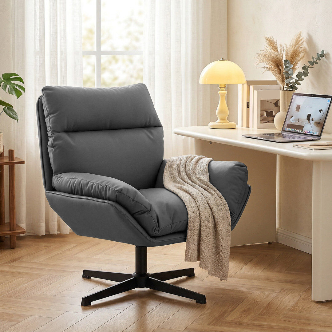 George Oliver HOMCOM Accent Chair with 360 Swivel Dark Grey Grey 87cm H X 77cm W X 75cm D
