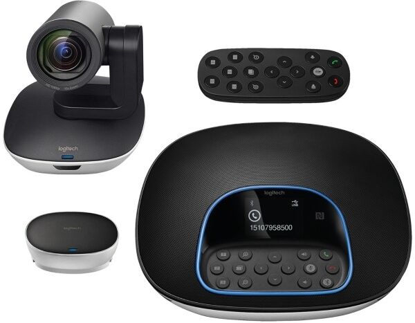 Logitech GROUP Occasion Système de visioconférence d'occasion pour salles de réunion de 6 à 14 personnes avec caméra PTZ Full HD, haut-parleur et