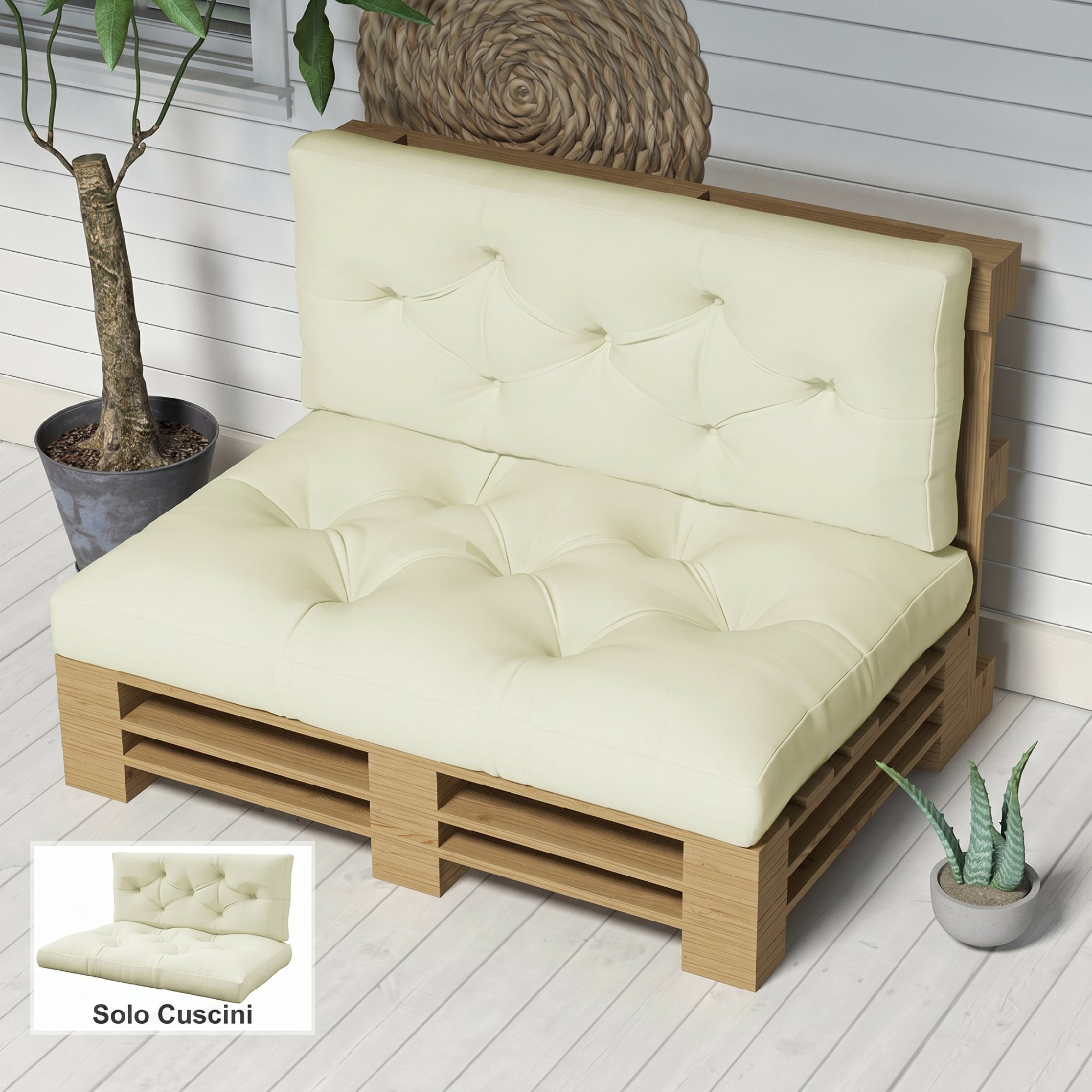 Outsunny Cuscini da Giardino Set 2 Pezzi per Schienale e Seduta con Imbottitura Spessa, Cuscini da Esterno in Poliestere per Divani e Pallet, Crema   Aosom Italy