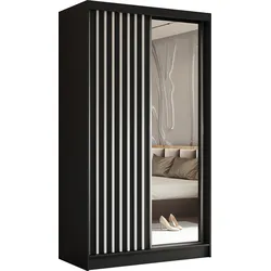 SCHWEBETÜRENSCHRANK Cabinio Schwarz 120/216/61 cm – mit Spiegel und Lamellen