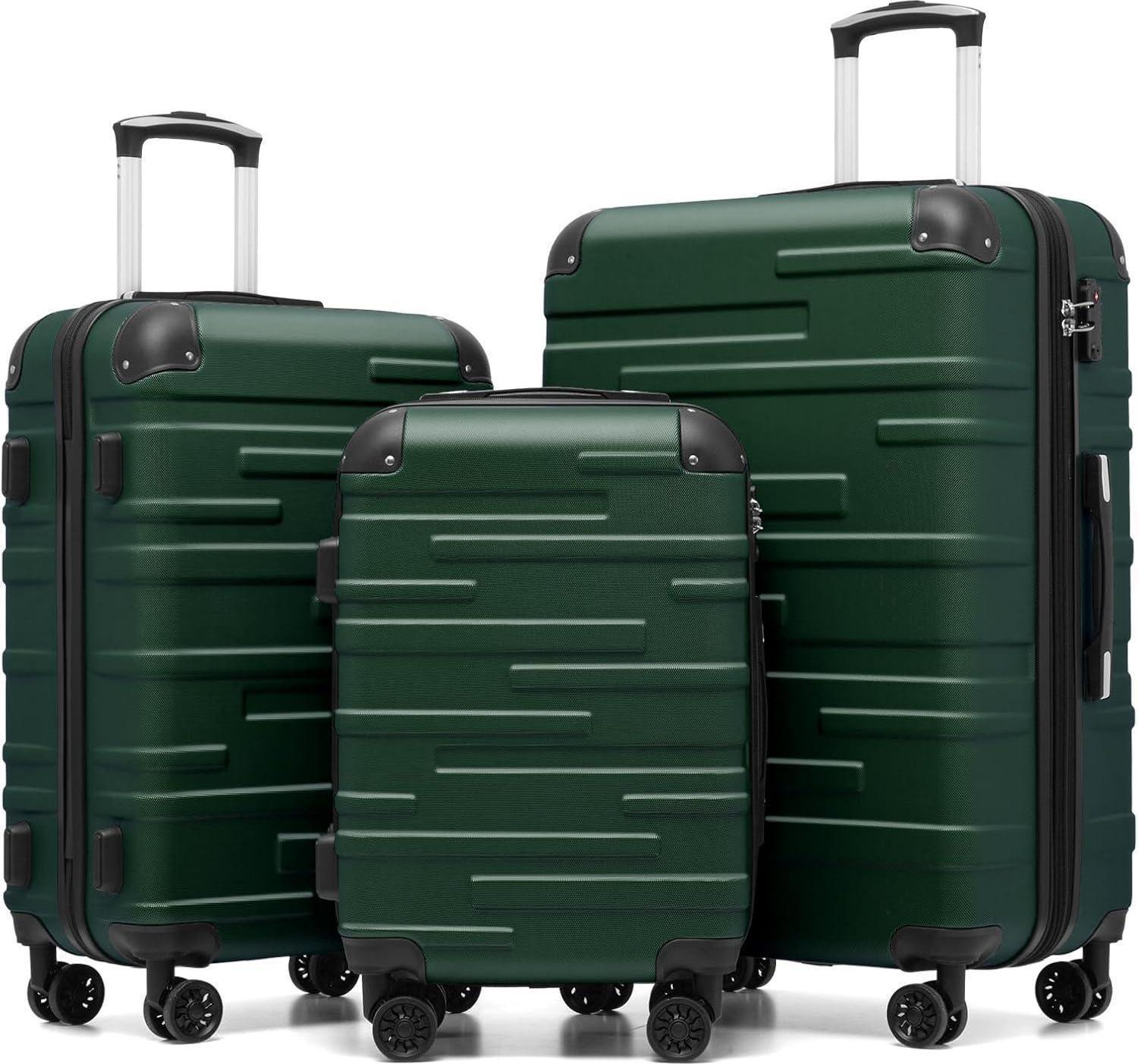 COOLIFE Hartschalen-Koffer Set 3-teilig ABS Material TSA-Schloss 4 Rollen Dunkelgrün