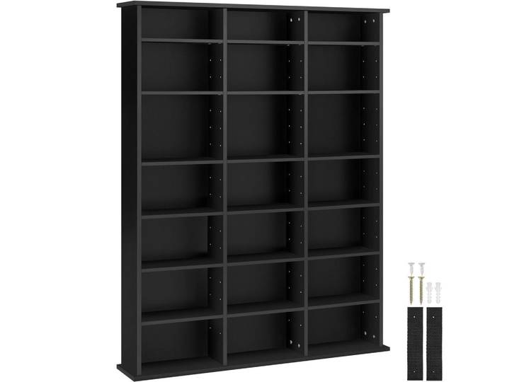 tectake Cd/Dvd Regal Stevie, 105,5 x 19 x 136,5 cm, schwarz, Schwarz, Holz, 105.5x136.5x19 cm, Wohnzimmer, TV Möbel, CD-Regale