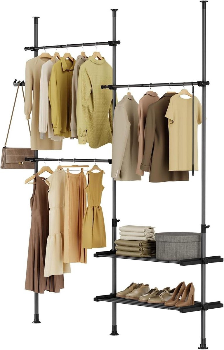 Verstelbaar Telescoop Kledingrek Zwart - B: 147-195 cm, H: 200-295 cm