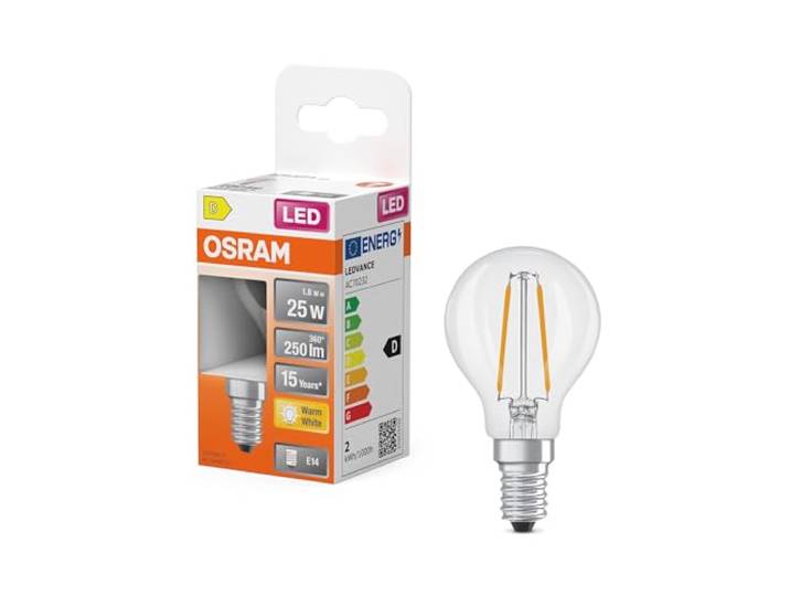 Osram Lampe LED Star Globe P25 Filament\, 2700 K blanc chaud\, 1\,8 W\, E14\, LED Star Classic P 25 Filament\, LED Lamps\, Clair\, 45 mm dia\, 15000 h\, pack de 1