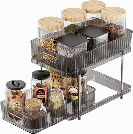 Transparante keukenorganizer met 2 niveaus en uitschuifladen voor keuken en badkamer