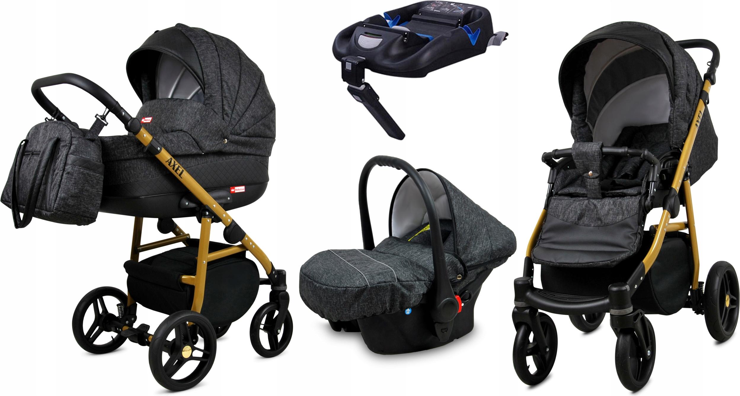 BabyLux Axel | 4in1 Kinderwagen Set | Carbon | Kombikinderwagen | Kinderwagenset | Isofix-Basisstation + Buggy + Babywanne + Autositz / Auto-Babyschale