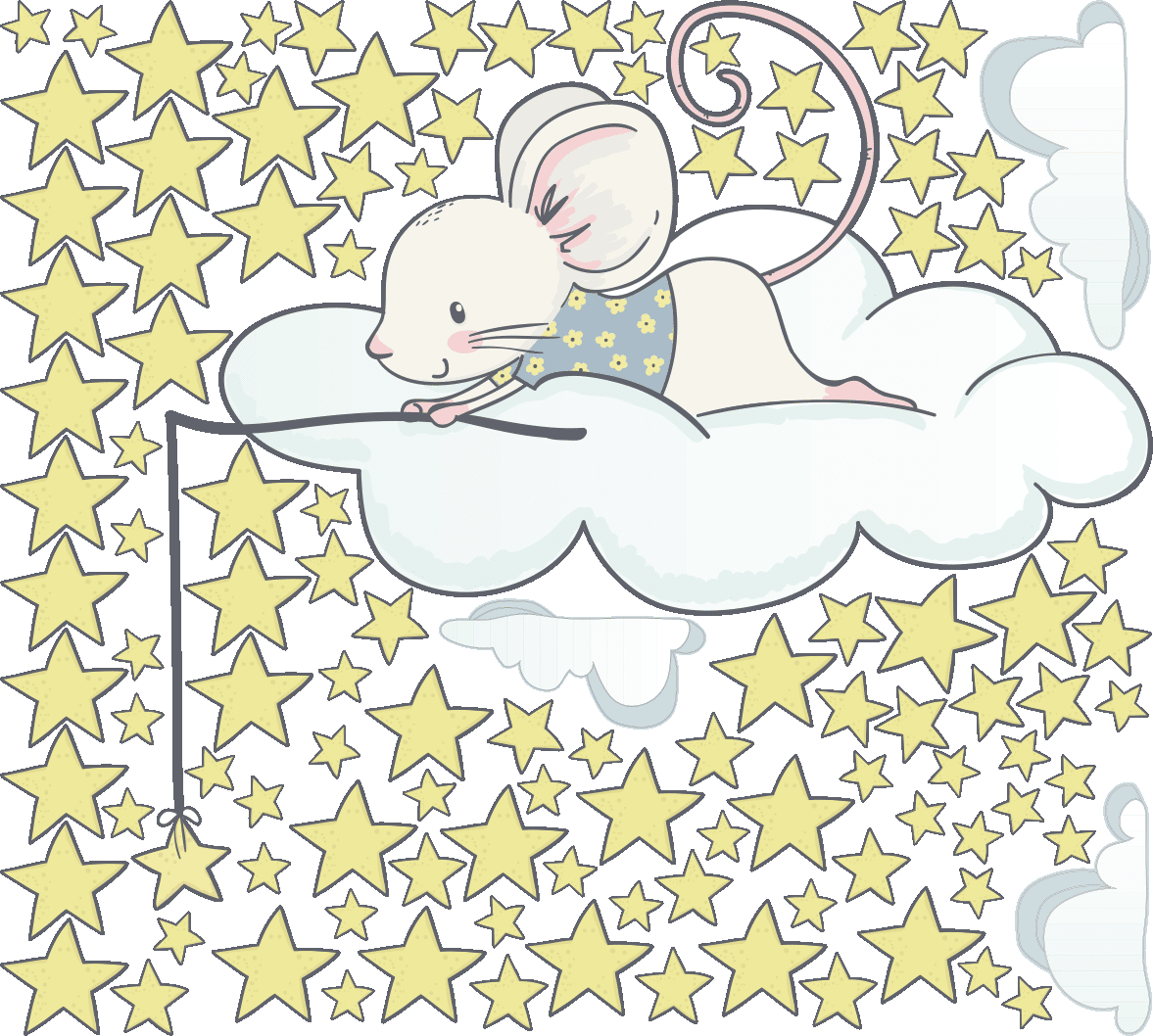 Ambiance-sticker Sticker souris à la pêche aux étoiles + 110 étoiles