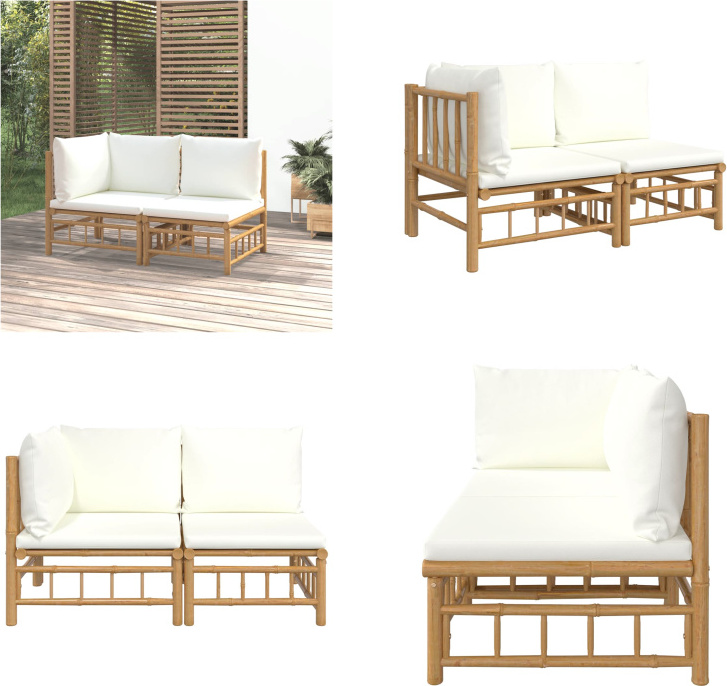vidaXL 2 tlg. Garten Lounge Set mit Cremeweißen Kissen Bambus - Garten Lounge Set - Garten Lounge Sets - Lounge Set - Gartenmöbel Set