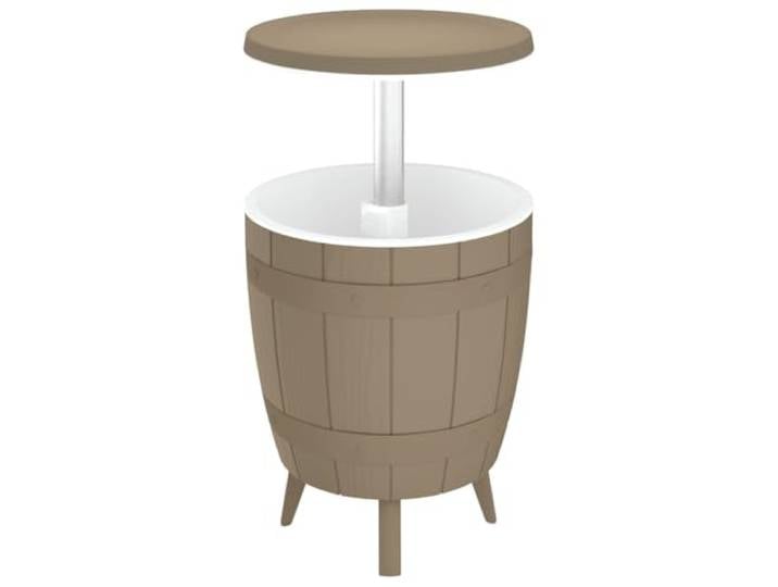 KPOTUERTU 3-in-1 Tisch mit Eiskühler Hellbraun aus Polypropylen, Couchtisch mit Kühlbox für Gartenpartys, verwandelbarer Cocktailtisch mit Ablaufstöpsel und Holz-Optik Design