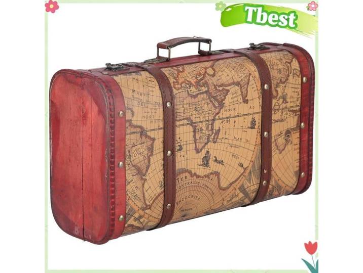 Valise Vintage rétro bagages coffre de rangement en bois Composite avec conception de carte pour le stockage à domicile voyage