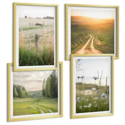 BILDER SET 4er Set - 50x50 cm & 40x60 cm Goldrahmen - Landschaften Natur Felder Sonne