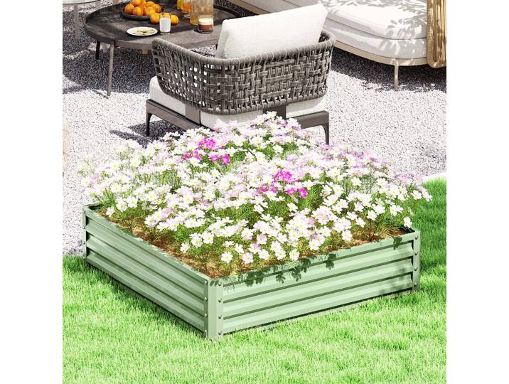 Outsunny Bac de Plantation Acier Vert 120x120x30 cm