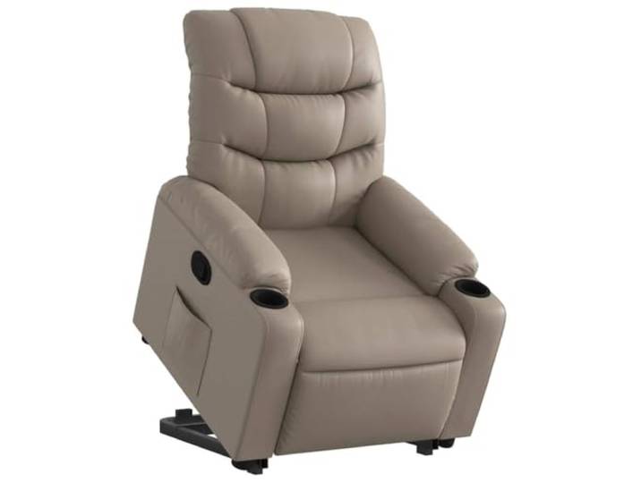 Sessel mit Rückenlehne aus Kunstleder, Cappuccino mit Motor Metallrahmen, Seitentasche, Neigung 135 Grad, schmutzabweisendes Kunstleder, elektrischer Aufzug