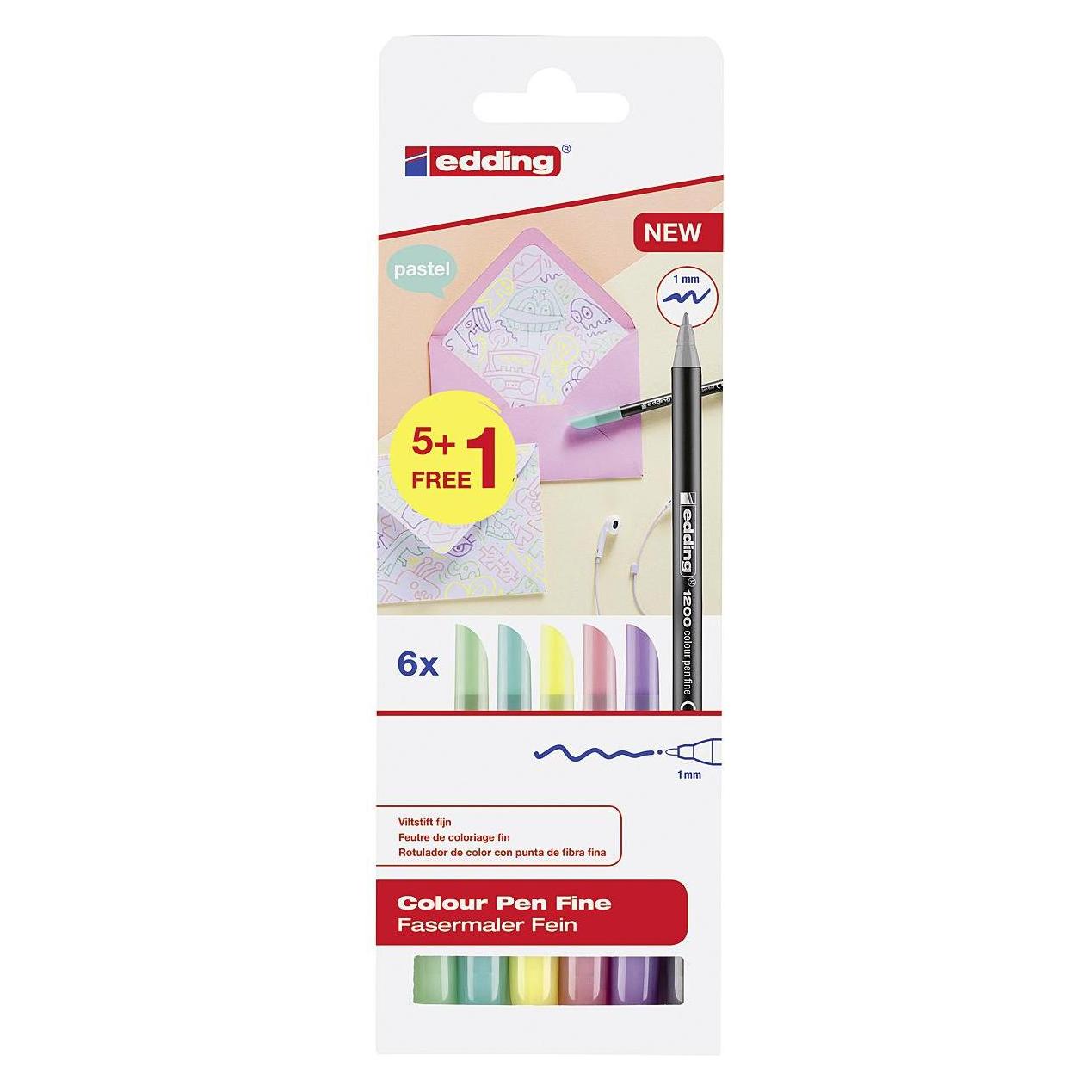 Edding Fasermaler Colourpen Fine 1200 'Pastell' 5+1 (6x) (1200-6-S999)