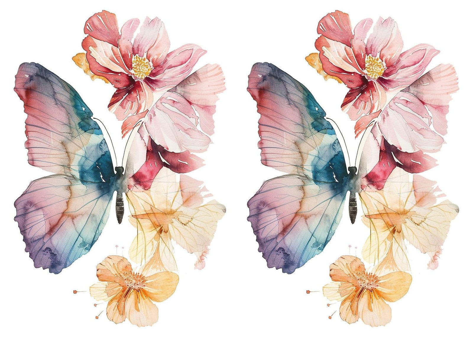 Roze Vlinder en Bloemen Muurstickers voor Decoratie (2 stuks)