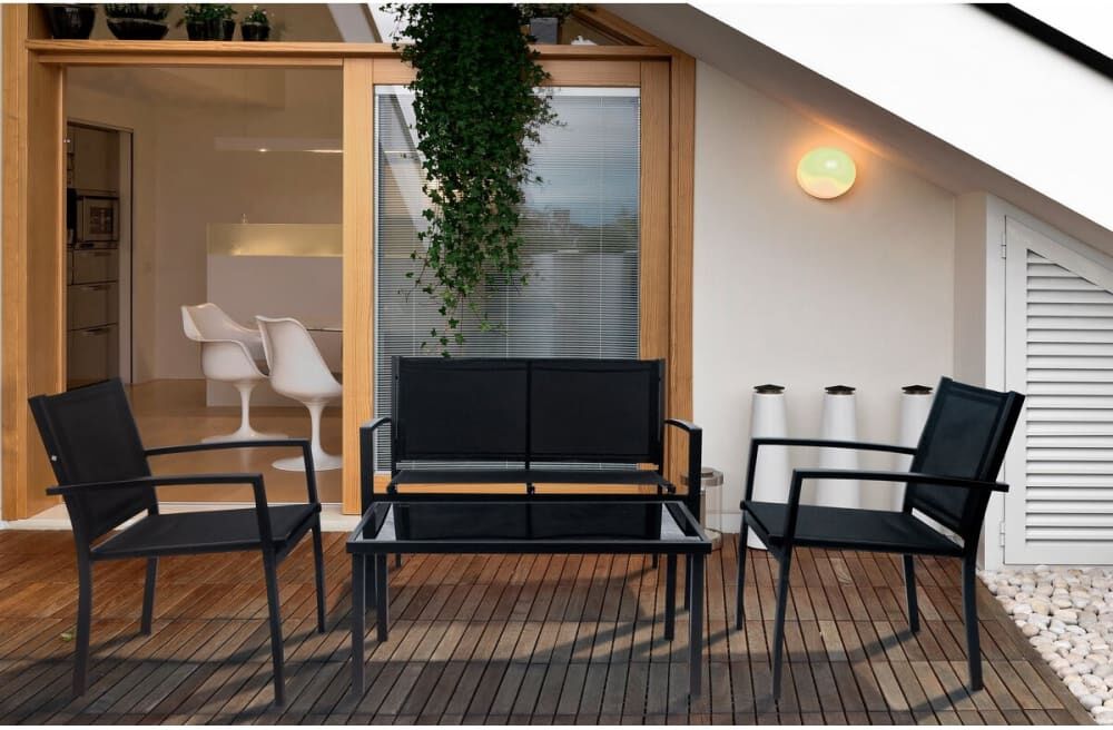 Habitat & Jardin Salon de jardin 4 places en acier noir Noir 60x78x59cm