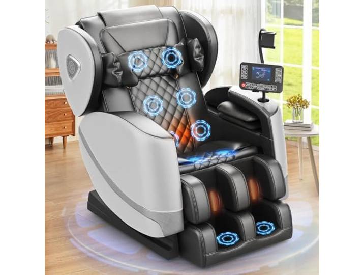 F FURNIMAT Massagesessel Ganzkörper, Zero Gravity Relaxsessel Massagestühle mit Taillen- und Beinheizung, Komfort-Airbags, Fußrollen, 10 Massagerollen, Bluetooth-Lautsprecher, Fernbedienung
