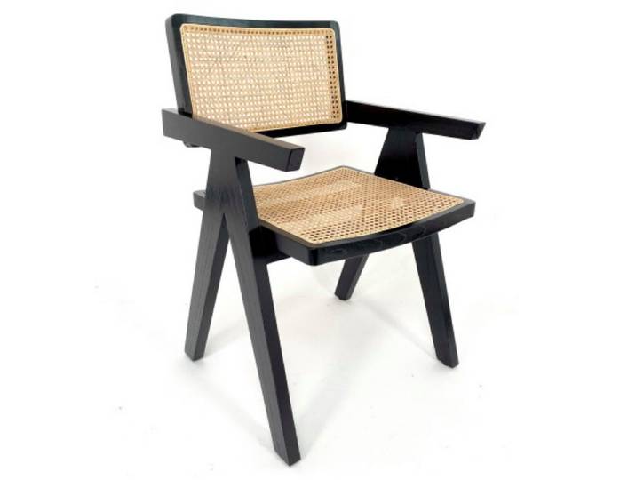 Van der Leeden Rattanstuhl Holzstuhl Geflecht Rattan Schwarz Büro Dinner (Stück, 1 St), Stuhl, Handarbeit, Korbstuhl, Design