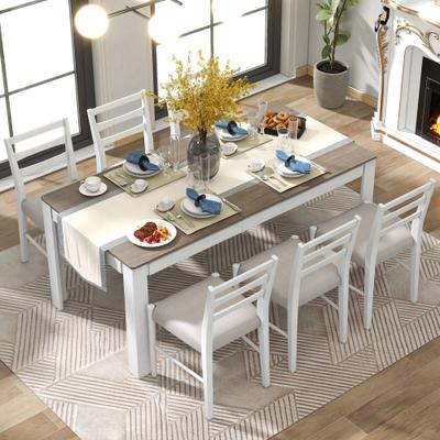 Kodotan sofa "Farmhouse 7-Piece Wooden Dining Table Set- Multifunctional Extendable Table with 12"" Leaf and 2 Drawers & 6 Upholstered Chairs"