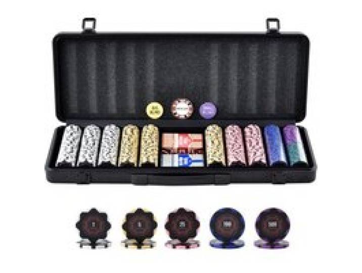 VEVOR Mallette de Poker 500 Jetons de Poker en Argile et ABS 14 g 40x3,3 mm avec 2 Jeux de Cartes Texas Hold'em 1 Bouton de Croupier et 2 Boutons Blind pour Blackjack Jeux de Hasard Casino à Domicile