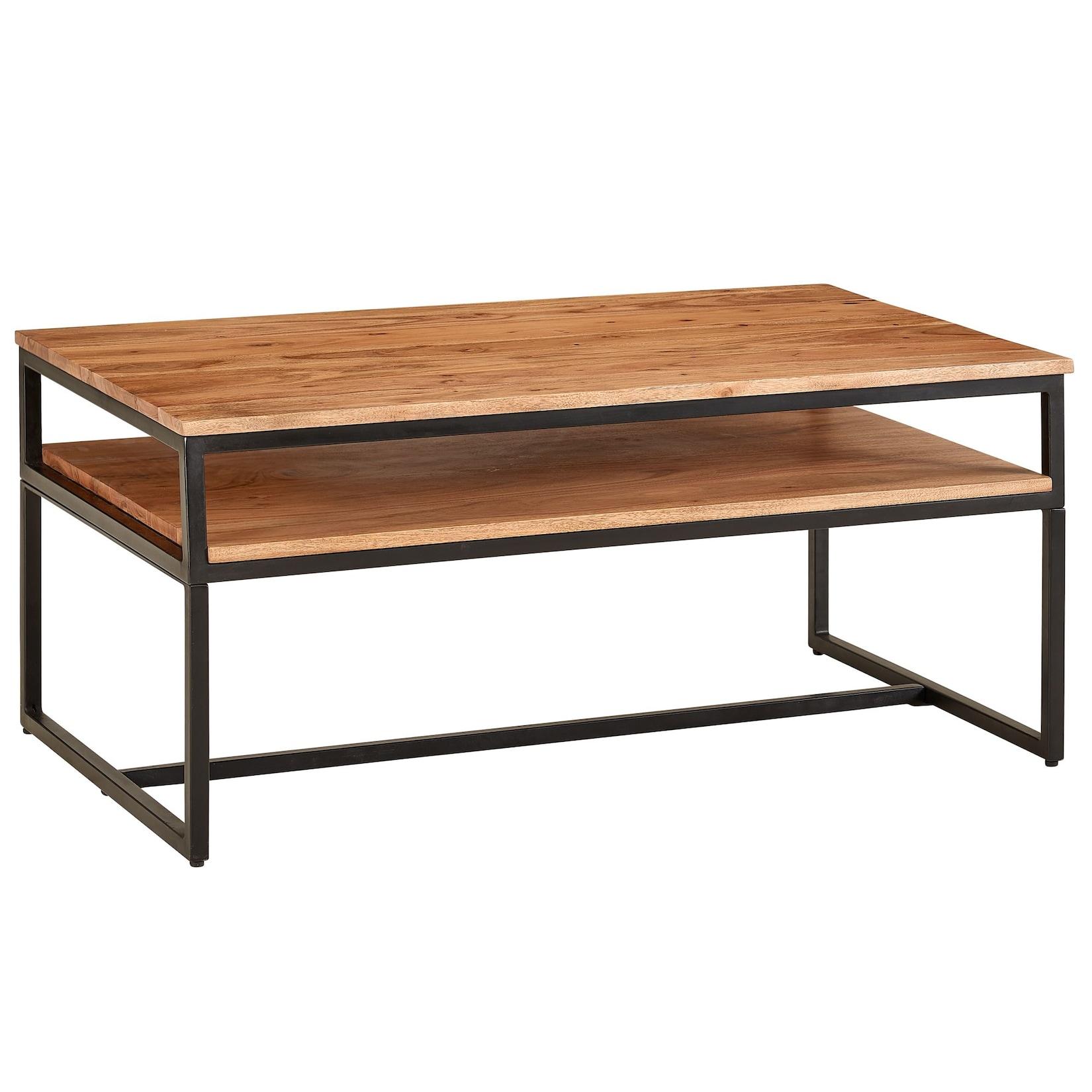 KADIMA DESIGN Vintage Industrial Couchtisch aus Akazieholz und Eisen, 2 Ablagen, 15 kg Belastbarkeit
