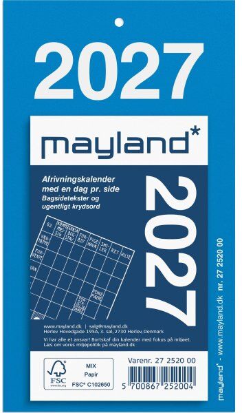 Mayland 2027 Afrivningskalender