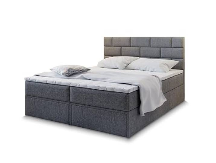 Masseno Boxspringbett ARINOS 200x200 cm Komplett-Set mit Matratze und Topper, Polsterbett mit Zwei Bettkästen -Grau, INARI 96