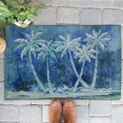 Laural Home Midnight Palms Outdoor Door Mat