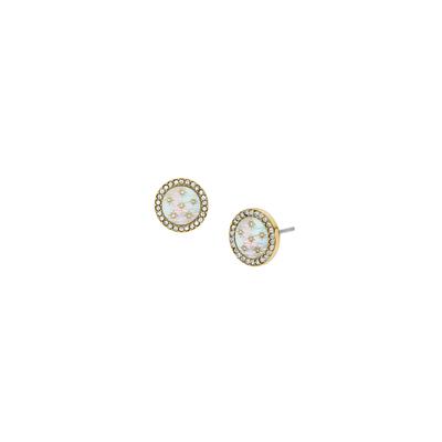 Paar Ohrstecker FOSSIL "Schmuck Geschenk Edelstahl JEWELRY", gold (gelbgoldfarben, edelstahlfarben, kristallweiß, perlmuttfarben, kristallweiß), Ohrringe, Damen, 10mm, Edelstahl, mit Glasstein - mit Perlmutt