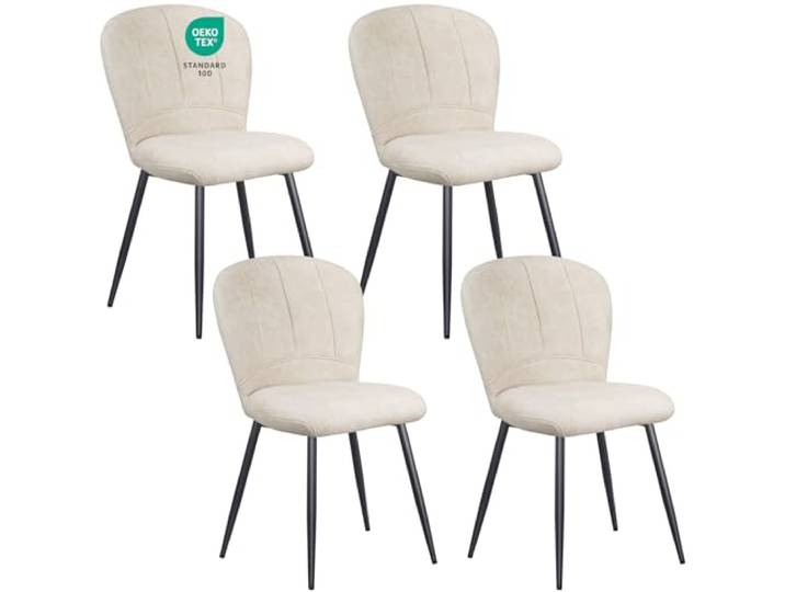 WAFTING Esszimmerstühle 4er Set, Plüsch Chenille Farbric, Beige schalenförmiger Esszimmerstuhl,und Metallbeine, Moderner Komfort für Heim & Büro