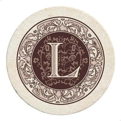 Thirstystone 4-Pack Monogram Letter “L” Sandstone Coasters Manufactured in The USA Decorative, Absorbent, Easily Wipes Clean