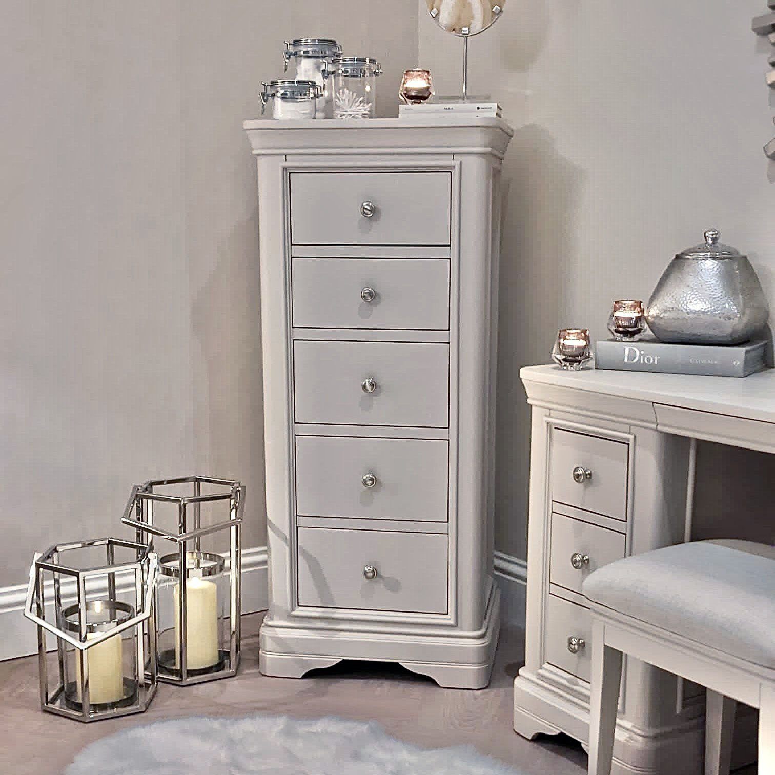 Louvre Taupe Wooden 5 Drawer Tall Chest