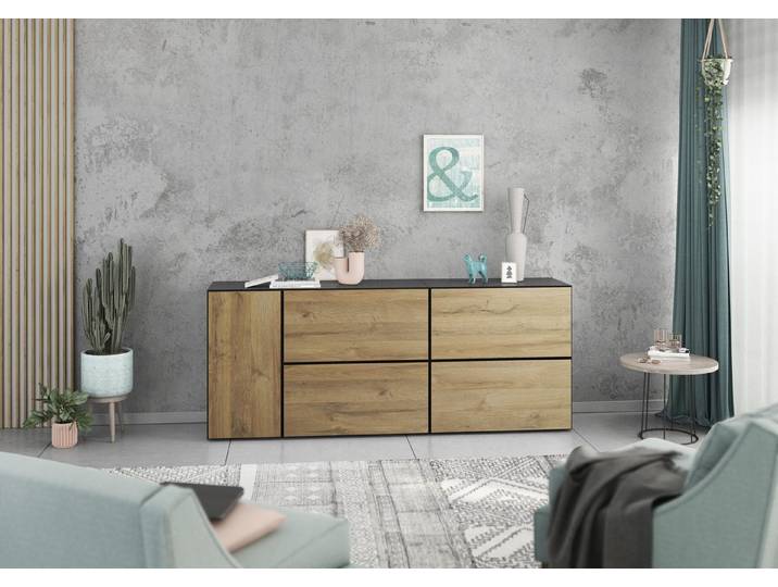 BMG Möbel Sideboard Modul+ (5 teilig bestehend aus, 1x Schrank mit Tür, 4x Schrank mit Klappenfunktion, Softclose), Schränke können individuell angeordnet werden