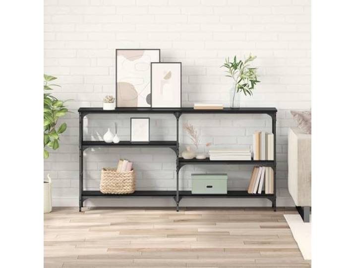 HKGNMBS Industrieller Konsolentisch Eiche schwarz 150 x 29 x 76,5 cm Holz, schwarzes Metall, offene Ablagen, industrieller Stil, Eingang, Wohnzimmer, Flur, modernes Design