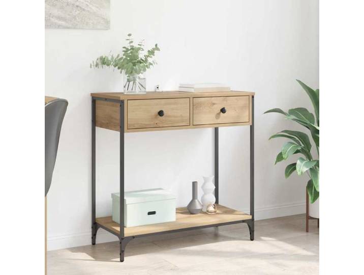 Table console Chêne artisanal 75x34 5x75 cm style industriel en acier
