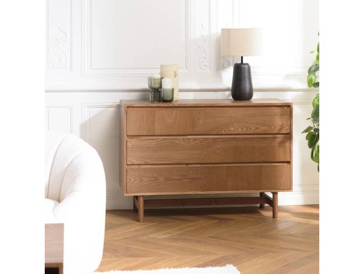 Mario - Commode Couleur Naturelle 3 Tiroirs Décor Motif Arrondi Mario