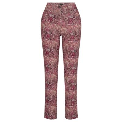 Stoffhose GOLDNER "Cordhose LOUISA mit Paisley-Druck", Damen, Gr. 42, aubergine, cremeweiß, gemustert, Hosen Stoffhose, Ziernieten an den Taschen