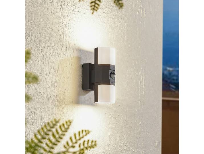 Applique d'extérieur LED Alaric, aluminium, anthracite, capteur - Lindby - Moderne - Multi-ampoules
