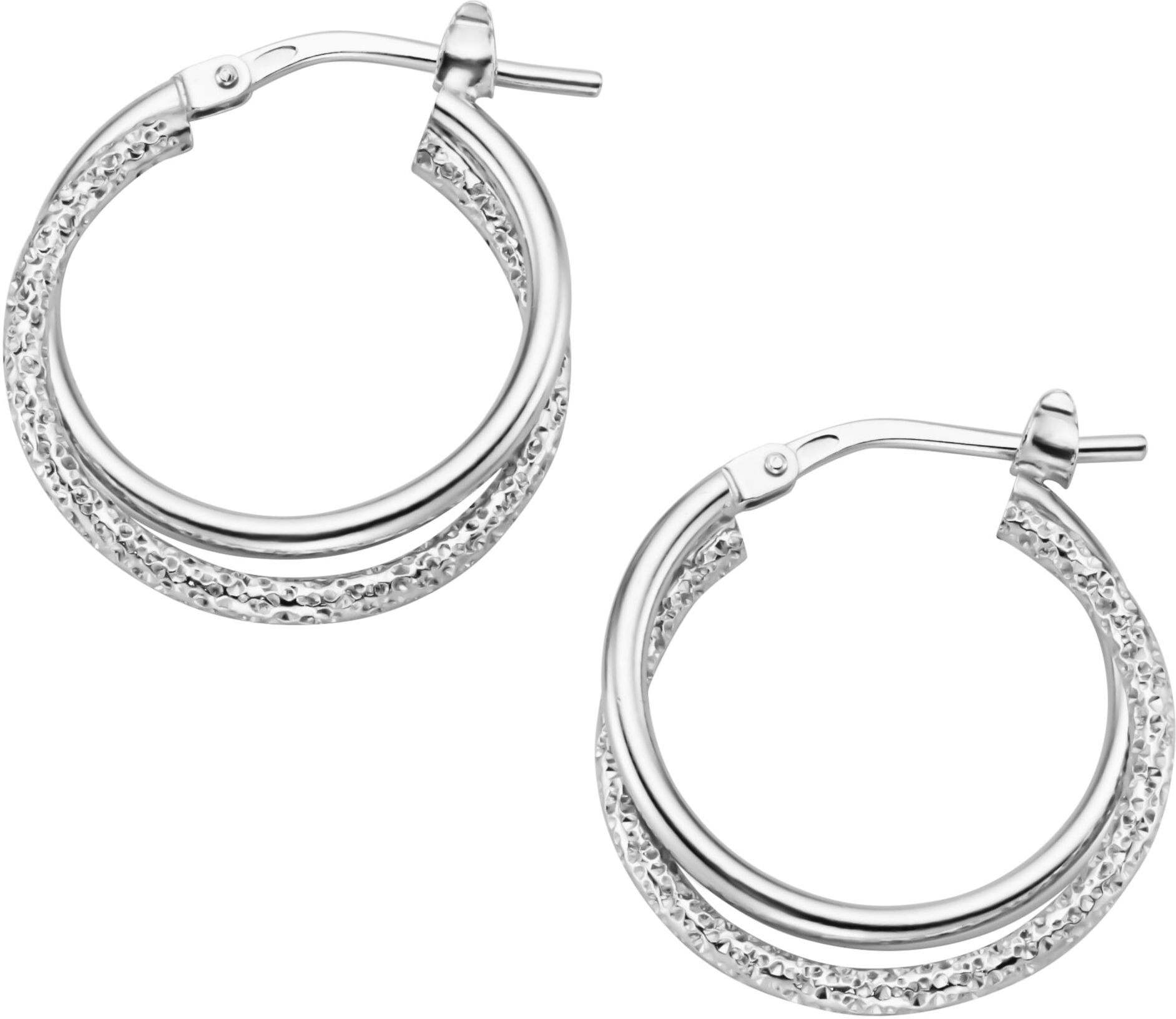 Paar Creolen SMART JEWEL "Creolen zweireihig, glänzend und strukturiert, Silber 925", silber, Ohrringe, Damen, Silber 925 (Sterlingsilber), Paar Creolen