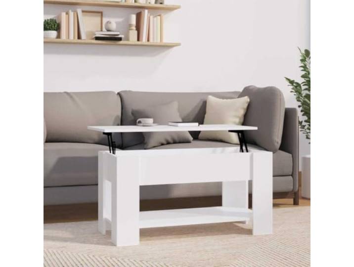 HEFZGDB Höhenverstellbarer Couchtisch Weiß 101x49x52 cm aus Holzwerkstoff mit verstecktem Staufach für Wohnzimmer