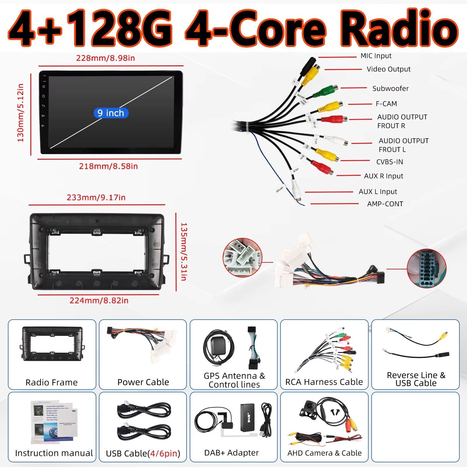Android Autoradio - Toyota Auris 2006-2012 - 22,9-cm-Touchscreen - Android 15 - 4 GB RAM/128 GB - CarPlay und Android Auto - DAB+ - AHD