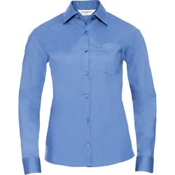 Russell Collection Klassische Baumwollmischgewebe Popeline Bluse - Langarm, corporate blue, 2XL