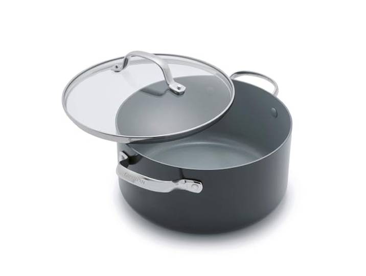 GreenPan Valencia Pro Harteloxierte Gesunde Keramik Antihaft 24cm / 5,1 Liter Bratentopf mit Deckel,PFAS-frei,Edelstahl-Griff,Induktion,Spülmaschinenfest,Backofenfest,Grau