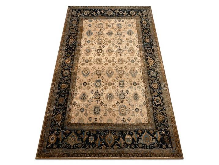 Tapis en laine OMEGA AVILA Ornement cadre cognac marron - 200x300 cm