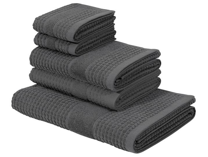 Handtuch Set KANGAROOS Summer, Duschtuch, Handtuch, Gästeücher , grau (anthrazit), Frottier, Frottier, Obermaterial: 100% Baumwolle, Handtuch-Sets, Handtuch Set, einfarbiges Handtuch-Set aus 100% Baumwolle, Hoch-Tief-Effekt